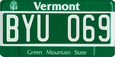 VT license plate BYU069