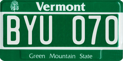 VT license plate BYU070