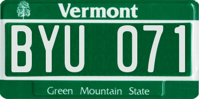 VT license plate BYU071