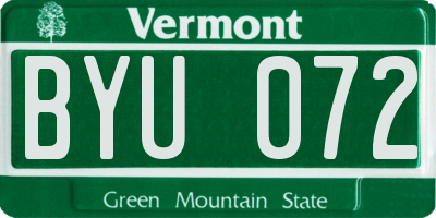 VT license plate BYU072