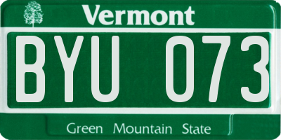 VT license plate BYU073