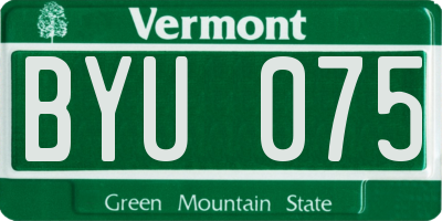VT license plate BYU075