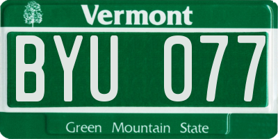 VT license plate BYU077