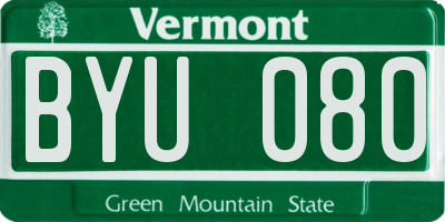 VT license plate BYU080