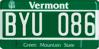 VT license plate BYU086
