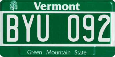VT license plate BYU092