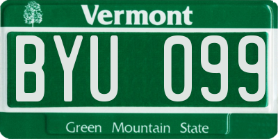 VT license plate BYU099