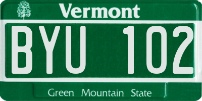 VT license plate BYU102