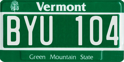VT license plate BYU104
