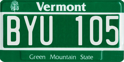 VT license plate BYU105