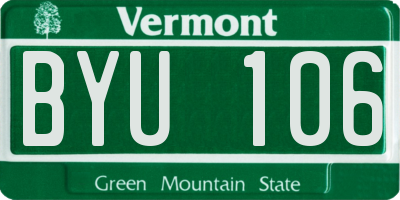VT license plate BYU106