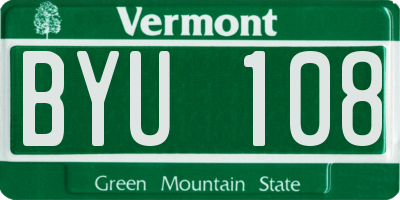VT license plate BYU108