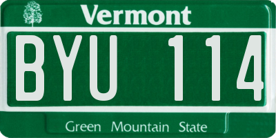 VT license plate BYU114
