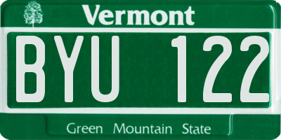 VT license plate BYU122
