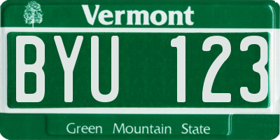 VT license plate BYU123