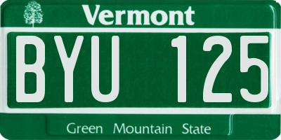 VT license plate BYU125
