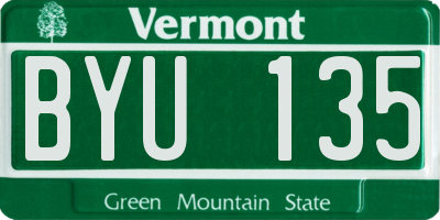 VT license plate BYU135