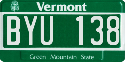 VT license plate BYU138