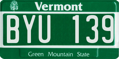 VT license plate BYU139