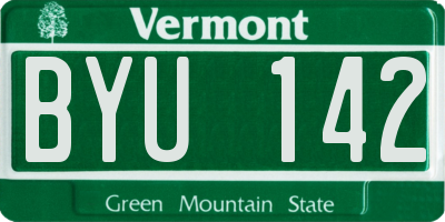 VT license plate BYU142