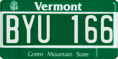 VT license plate BYU166