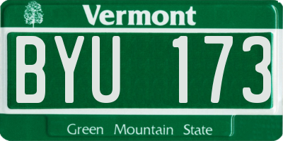 VT license plate BYU173