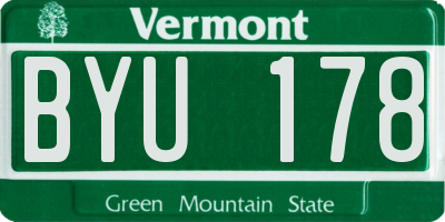 VT license plate BYU178