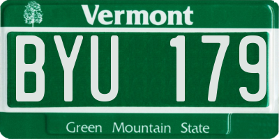 VT license plate BYU179