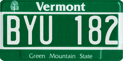 VT license plate BYU182
