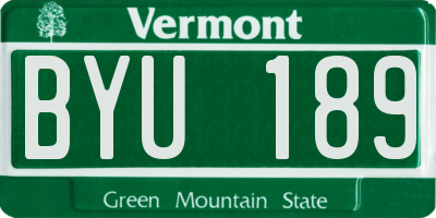 VT license plate BYU189