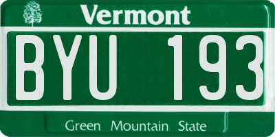 VT license plate BYU193