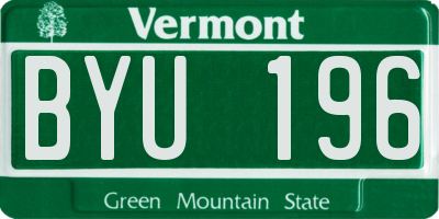 VT license plate BYU196
