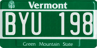 VT license plate BYU198