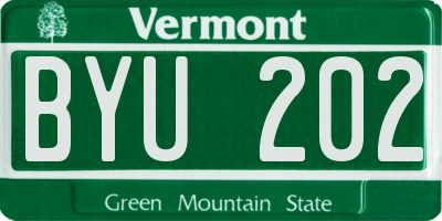 VT license plate BYU202