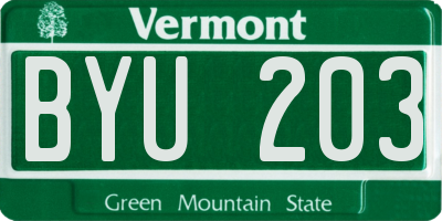 VT license plate BYU203