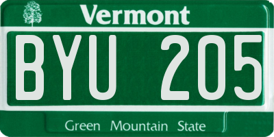 VT license plate BYU205