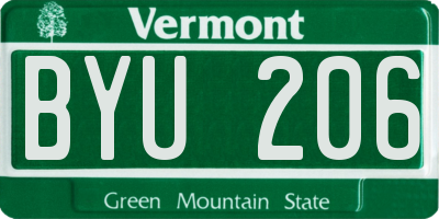 VT license plate BYU206