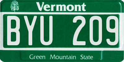 VT license plate BYU209