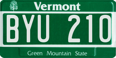 VT license plate BYU210