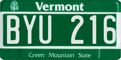 VT license plate BYU216