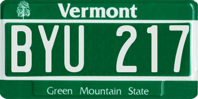 VT license plate BYU217