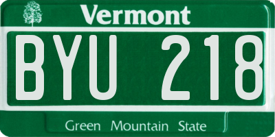 VT license plate BYU218