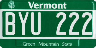 VT license plate BYU222
