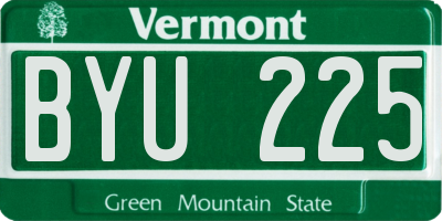 VT license plate BYU225