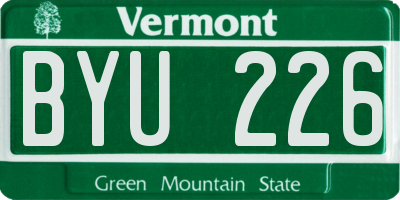 VT license plate BYU226