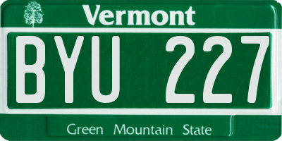VT license plate BYU227