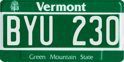 VT license plate BYU230