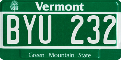 VT license plate BYU232