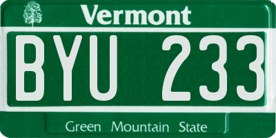VT license plate BYU233