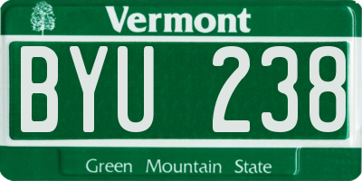VT license plate BYU238